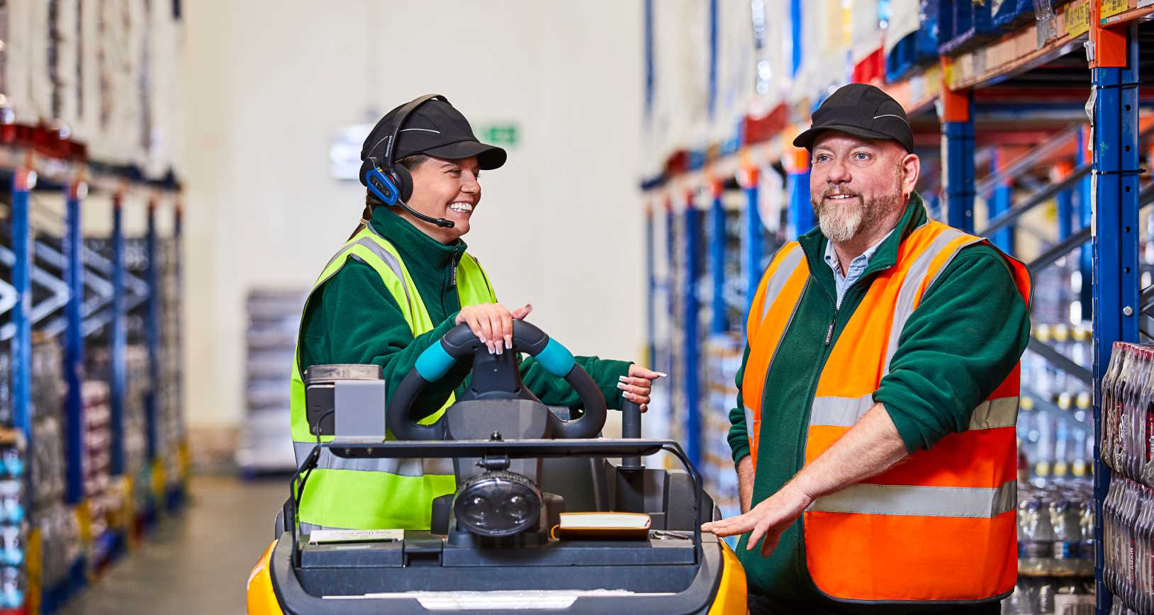 Smiling warehouse staff